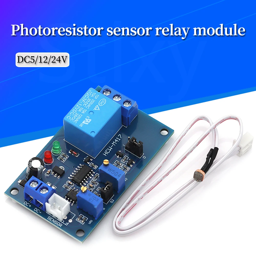 Photoresistor sensor relay module 5V 12V 24V light controlled adjustable delay switch no light sensing