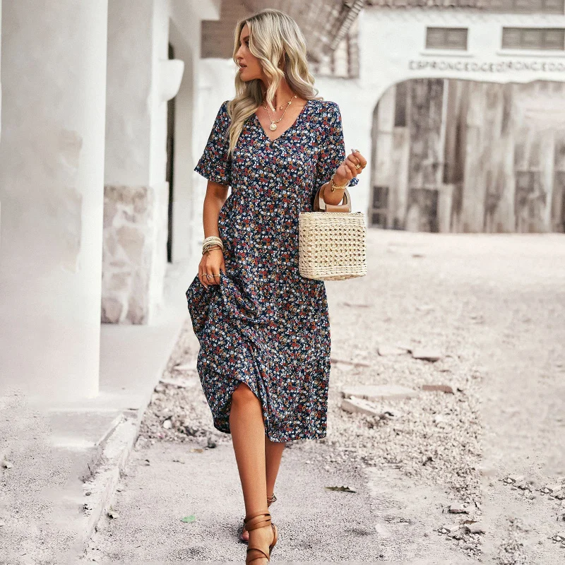 Summer 2026 Printed Short Sleeve Dress European And American Fashion Style