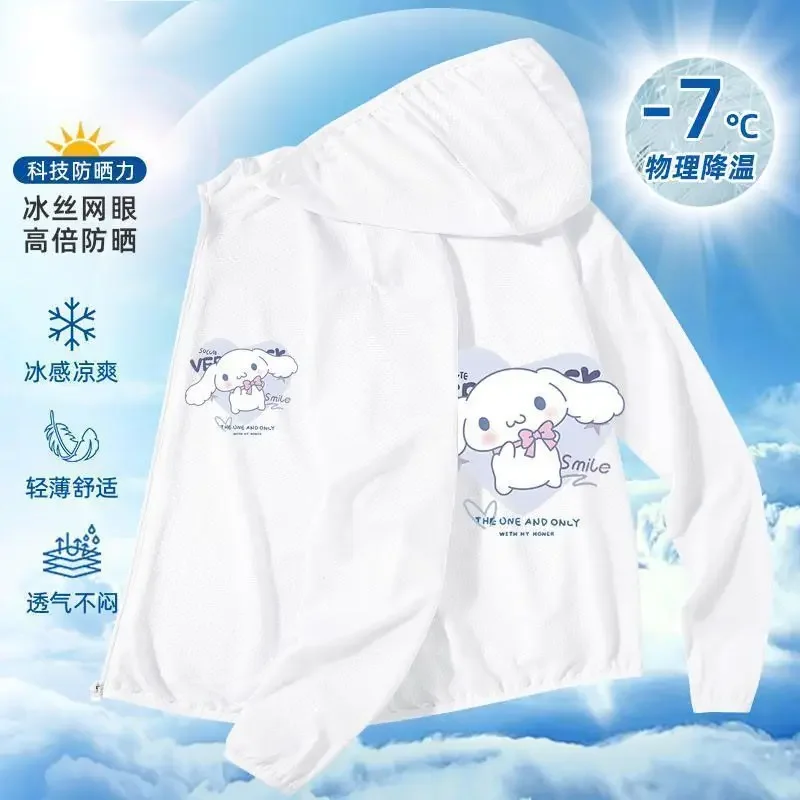 

Anime Sanrio Hello Kitty Friends Cinnamoroll Kuromi Children Sunscreen Jacket Cute Cartoon Breathable Uv Protection Hooded Coat