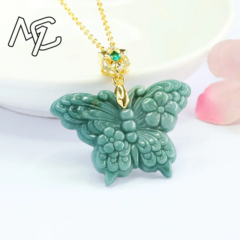 S925 Silver Natural Real Blue Water Jade Butterfly Pendant Necklace Carved Charm Jadeite Jewelry Fashion Amulet Woman Gifts view 3