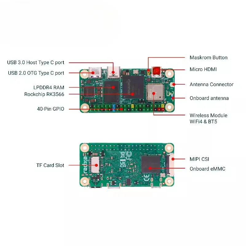 Radxa ZERO 3W bord quad-core arm ®   Cortex ™ -A55 RK3566 Chip DDR4 Met Pin Soldeer Nieuw