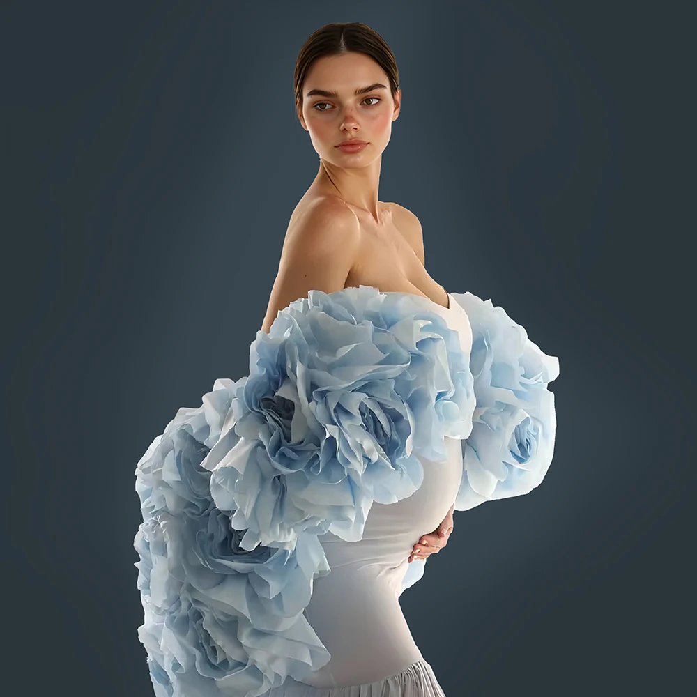 Maternity Dress Photoshoot with 3D Flower Organza Dress for Pregnant Women for Photo Shoot Pregnant Women Costume YEWEN - view 2