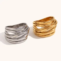 Miranda Stainless Steel Multi Strand Chunky Ring Gold Color Fashion Metal Smooth Ring Texture Chic Jewelry for Women New