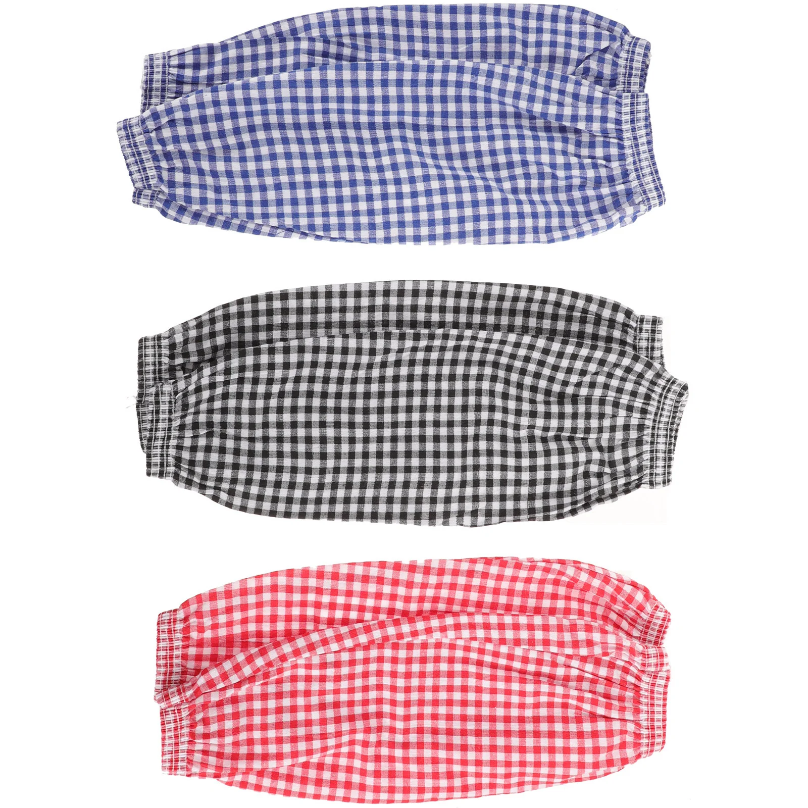 3 Pairs Stain Resistant Check Sleeves Elastic Arm Working Oversleeves Outdoor Plaid Pattern Dish Washing Cotton Linen