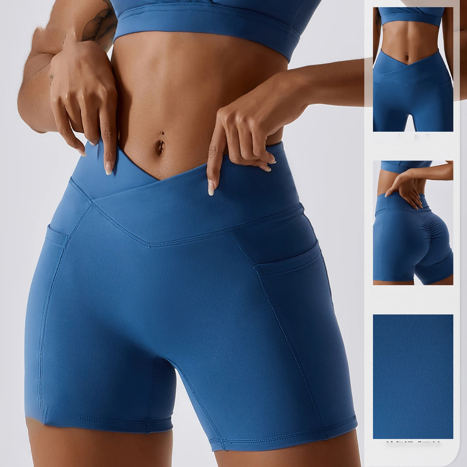 Fitness Shorts Women Tight Cycling Shorts Yoga Shorts Breathable Sports Pants WIth Packet High Waist No Awkward Lines Shorts