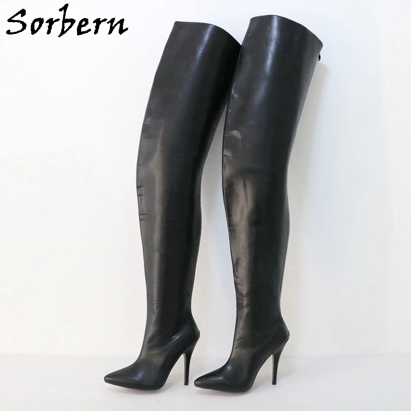 Sorbern Back Zipper Hard Shaft Boots Women Crotch Thigh High Pointed Toe Long Boot Custom Wide Or Slim Leg Fit Calf Shoes Ladies