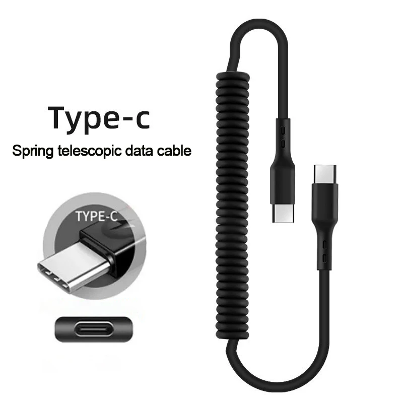 Cable de carga rápida telescópico de 66W 5A USB tipo C a tipo C para Xiaomi Redmi Samsung OPPO Huawei Cable de datos USB C para coche