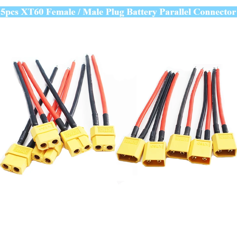 

5pcs Adapter XT60 Female / Male Plug Battery Parallel Connector with Silicone Flexible Wire 14AWG 100mm for RC Lipo Battery DIY