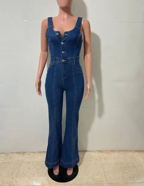 2025 ربيع/صيف جديد المرأة موضة عادية مثير حزام الكتف كاوبوي بذلة Bellbottom السراويل ملابس نسائية #4