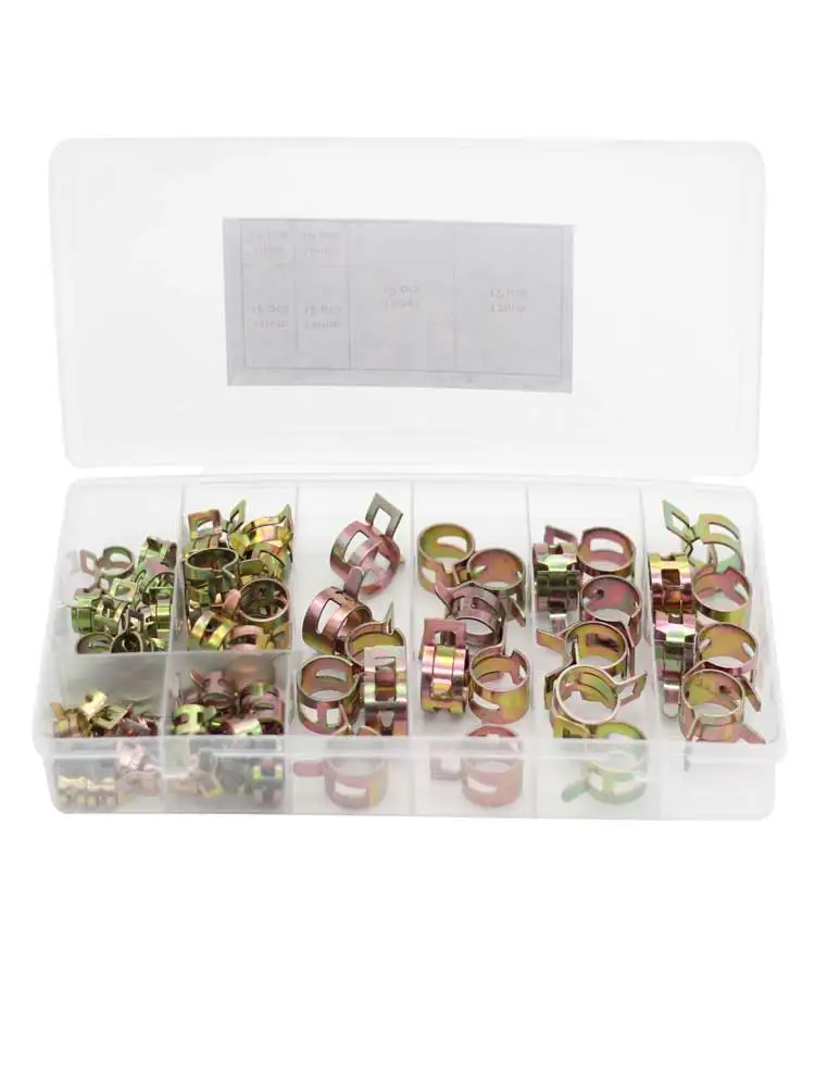 Spring Hose Clamps Assortment Kit 72Pcs Galvanized Spring Hose Clamp Inner Dia 7-17mm Elastic Steel Buckle Water Pipe Clamps