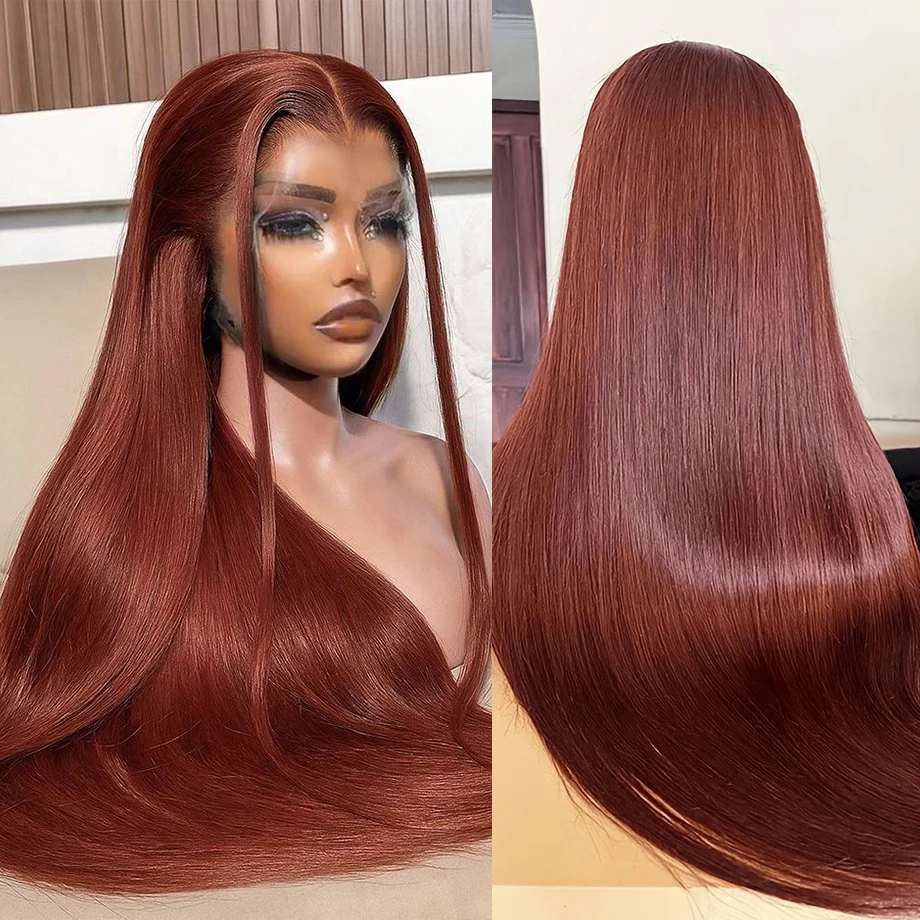 

36-дюймовый прямой парик с HD-кружевной передней частью 13x4, красновато-коричневый, парик с кружевной передней частью 13x6, идеально прямые парики из 100% натуральных человеческих волос высокого качества
