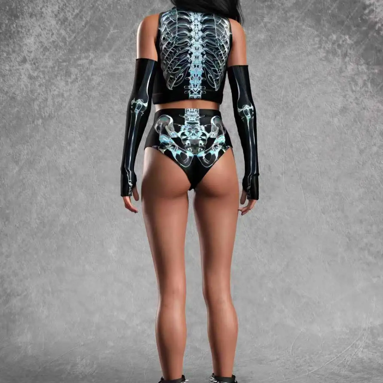 Damen Sexy Punk Meerjungfrauen-Schuppen-Cosplay-Badeanzug-Set Halloween-Party Bunte Badebekleidung Shorts Modern Dance Rave Out Kostüm – Detail 7
