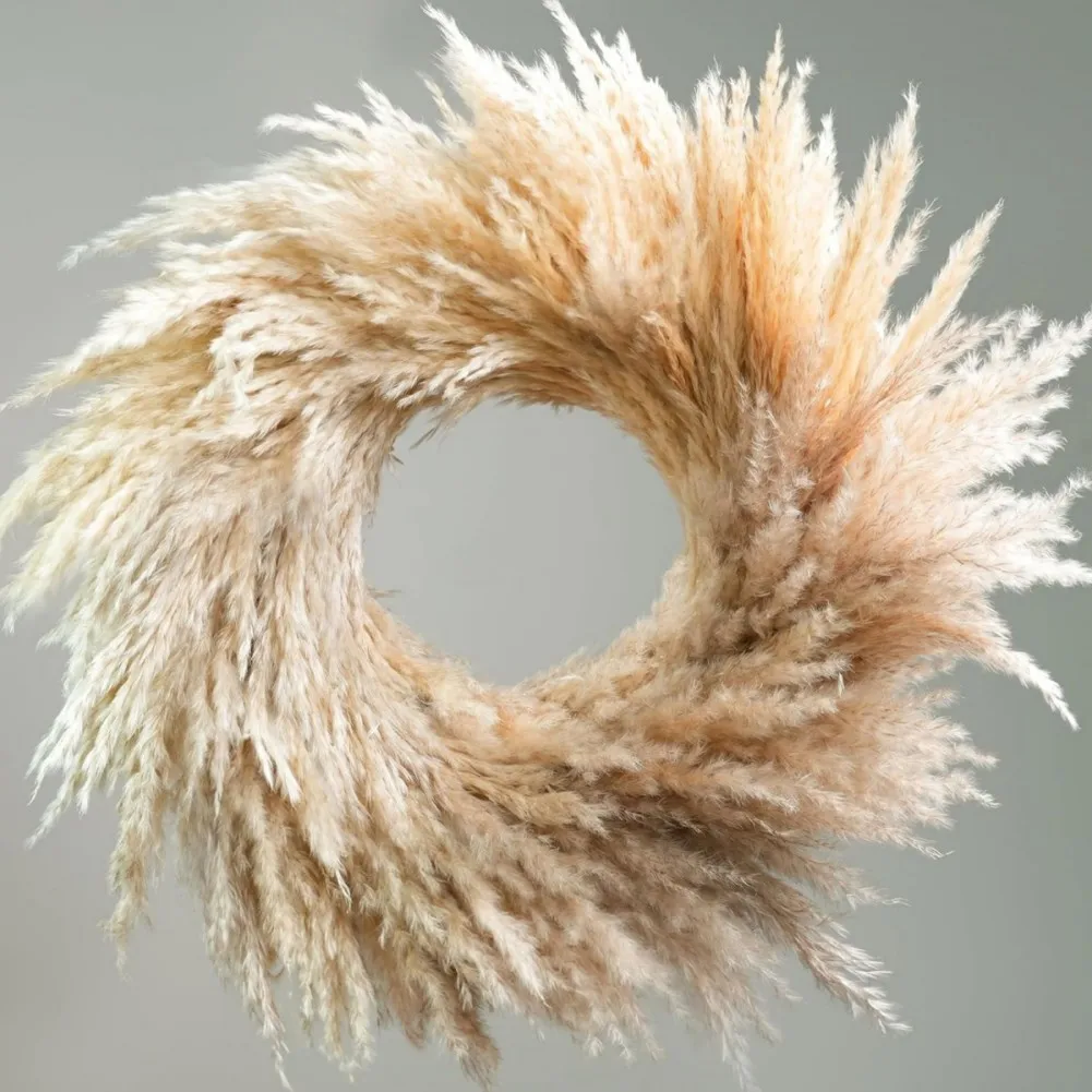 Pampas Grass Wreath Natural Pampas Wreath for Front Door Boho Wall Decor All Seasons Grass Garland for Home Decor Wedding Party