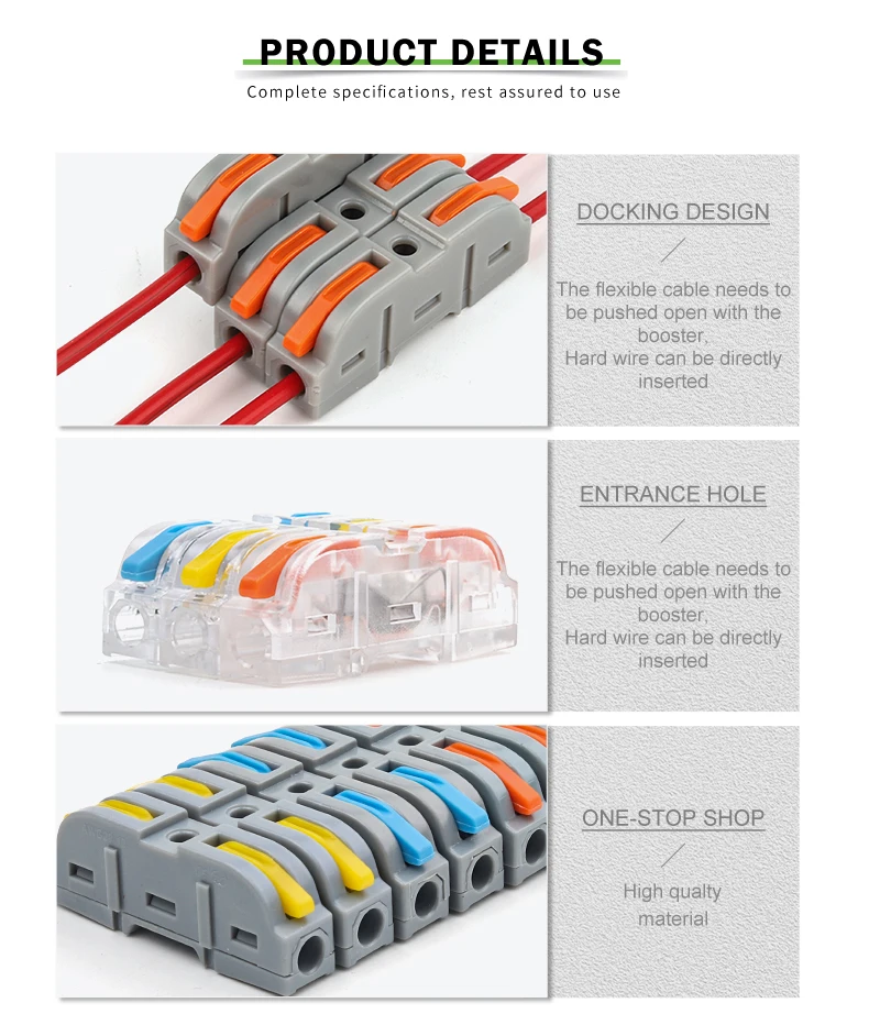 Boxed 34PCS Lever Quick Home Wire Connectors Terminals Leiter Spliceable Butt Wiring Block Wiederverwendbare elektrische Anschlüsse – Detail 4