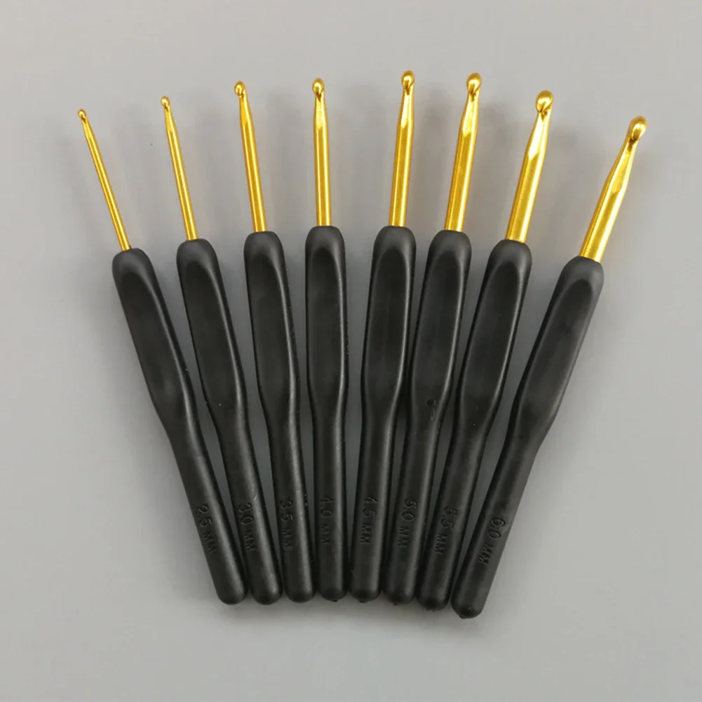 8pcs Handmade Crochet Hook Set Soft Handle Stitches Sewing Tool Home Knitting Needles Aluminum Alloy Grip DIY Ergonomic Portable