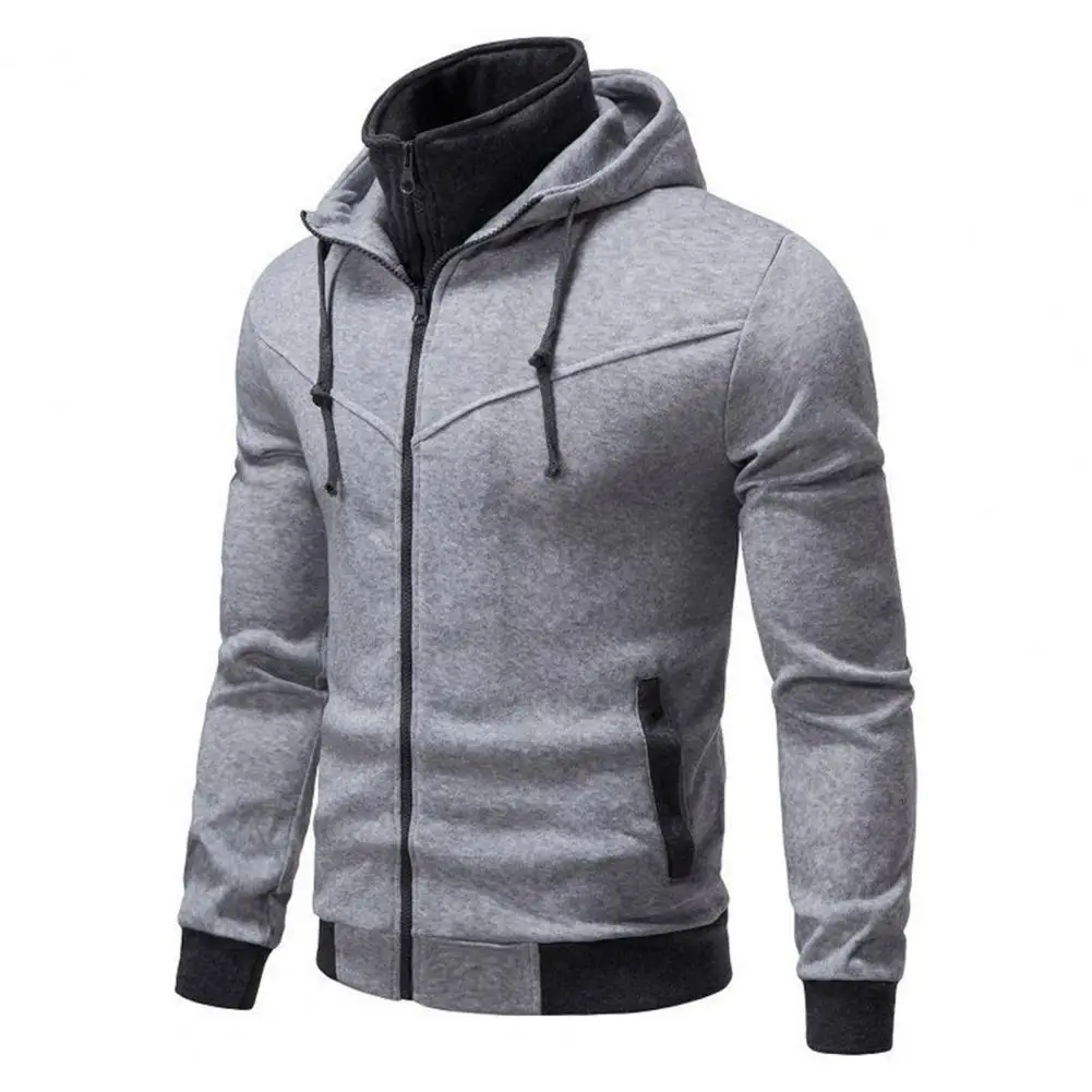 

Men Winter Coat Men's Zipper Closure Hoodie Cardigan with Drawstring Hood Contrast Color Design for Fall Spring Seasons Casual