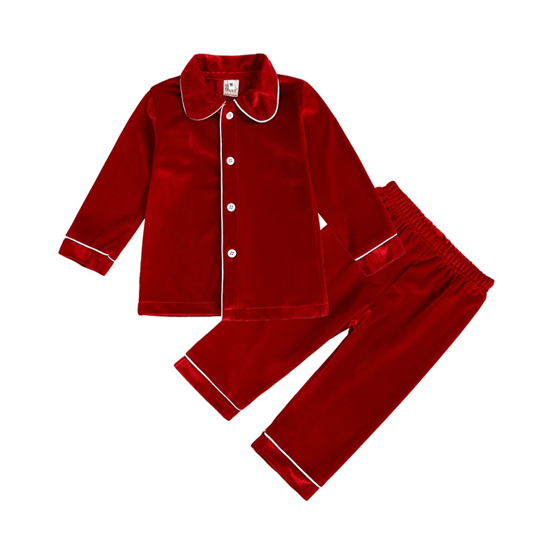 0-13 Years Kids Tales Christmas Pyjamas Sets For Red Golden Velvet Loungewear Sibling Pajamas Baby Boys Girls Children Clothes