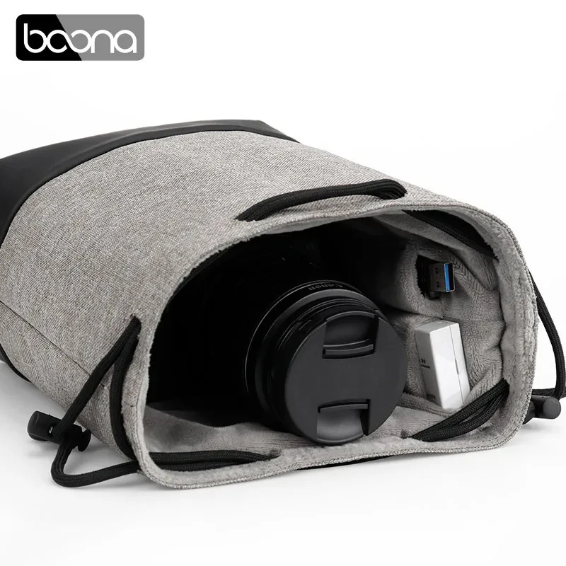 BOONA Camera Storage Bag Drawstring Stitching Design Waterproof Photo Mirrorless Lens Bag For Canon Nikon Sony Pentax Case 2023