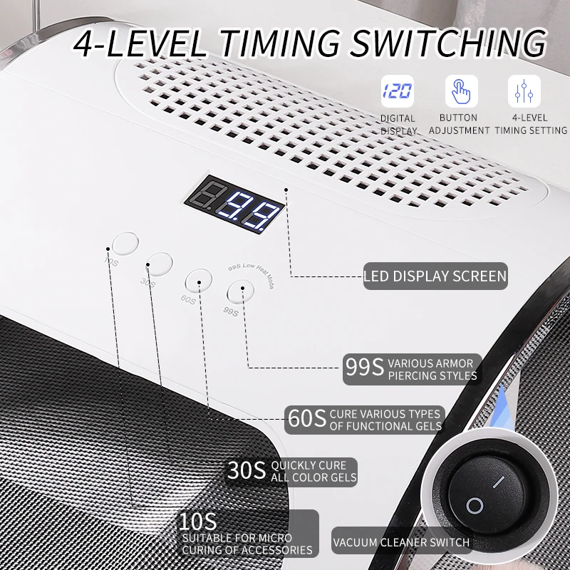 2-in-1ネイルランプUV LED、集塵機付き、吸塵器、マニキュア機器、パウダーサッカー、アスピレーターファン