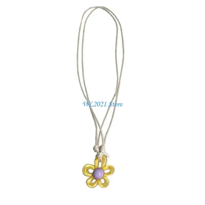 

G5GC Hollow Flower Pendant Necklaces Pull String Pendant Chokers Cloth Material Party Jewelry Gift for Women Girlfriends