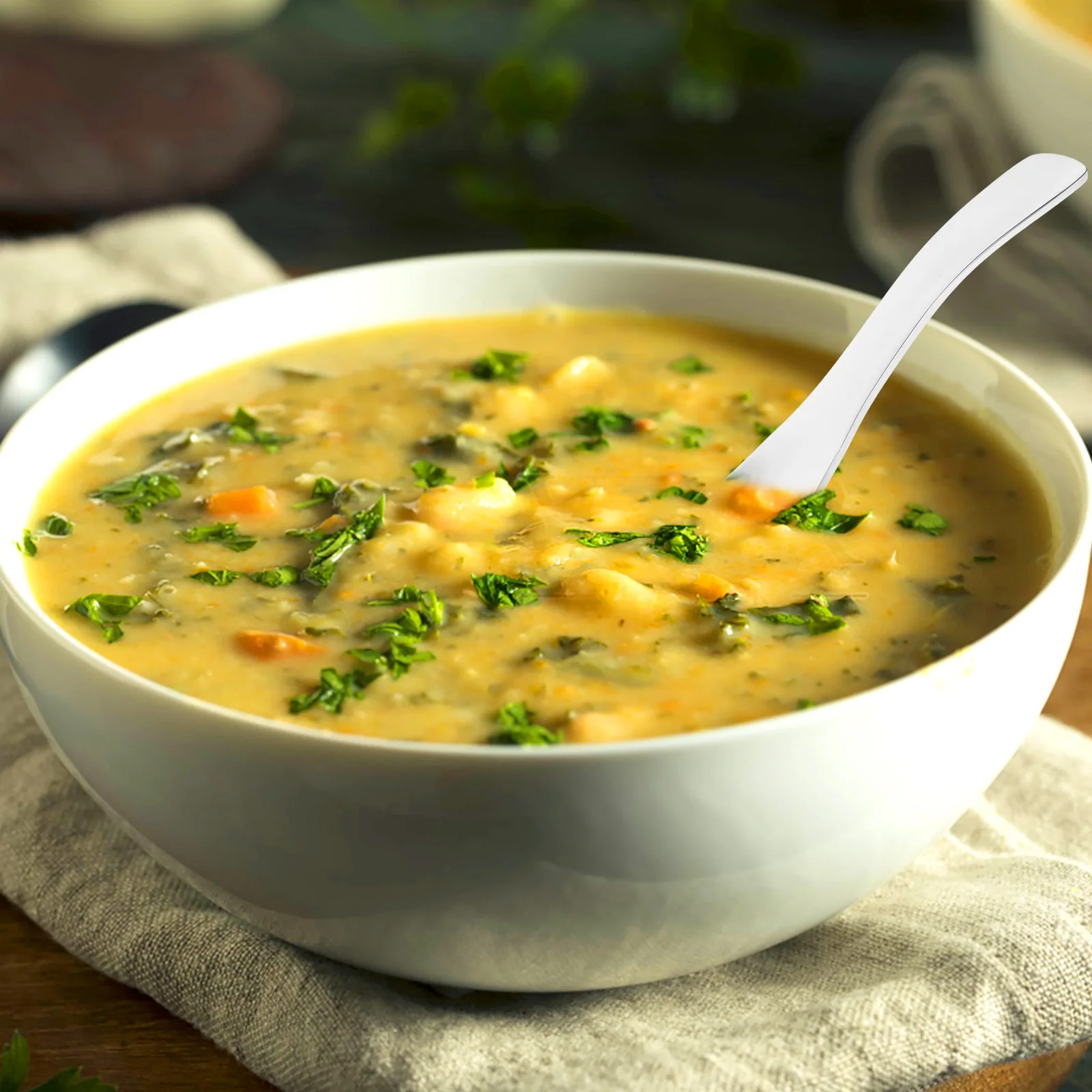 

6Pcs Stainless Steel Soup Spoon Durable Convenient Home Kitchen Multi Functional Practical Metal Spoon Spoons Spoons