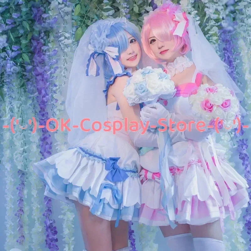 Anime Re:Life in a Different World From Zero Ram Rem Cosplay Costumes Women Cute Dress With Veil Halloween Carnival Outfits Suit