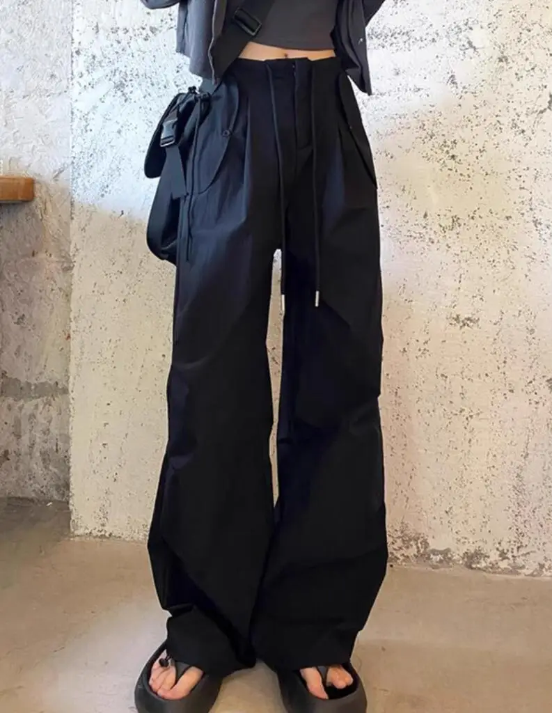 Summer New Fashion High Waist Slim Fit Solid Color Drawstring Sports Wide Leg Pants For Women