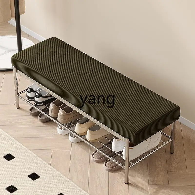 LH retro corduroy shoe change stool with shoe rack door home bench cloakroom