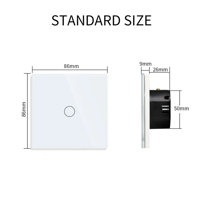 Bingoelec EU Light Switch AC100-240V Tempered Black White Crystal Glass Panel Touch Wall Light Sensor Button LED Indicator