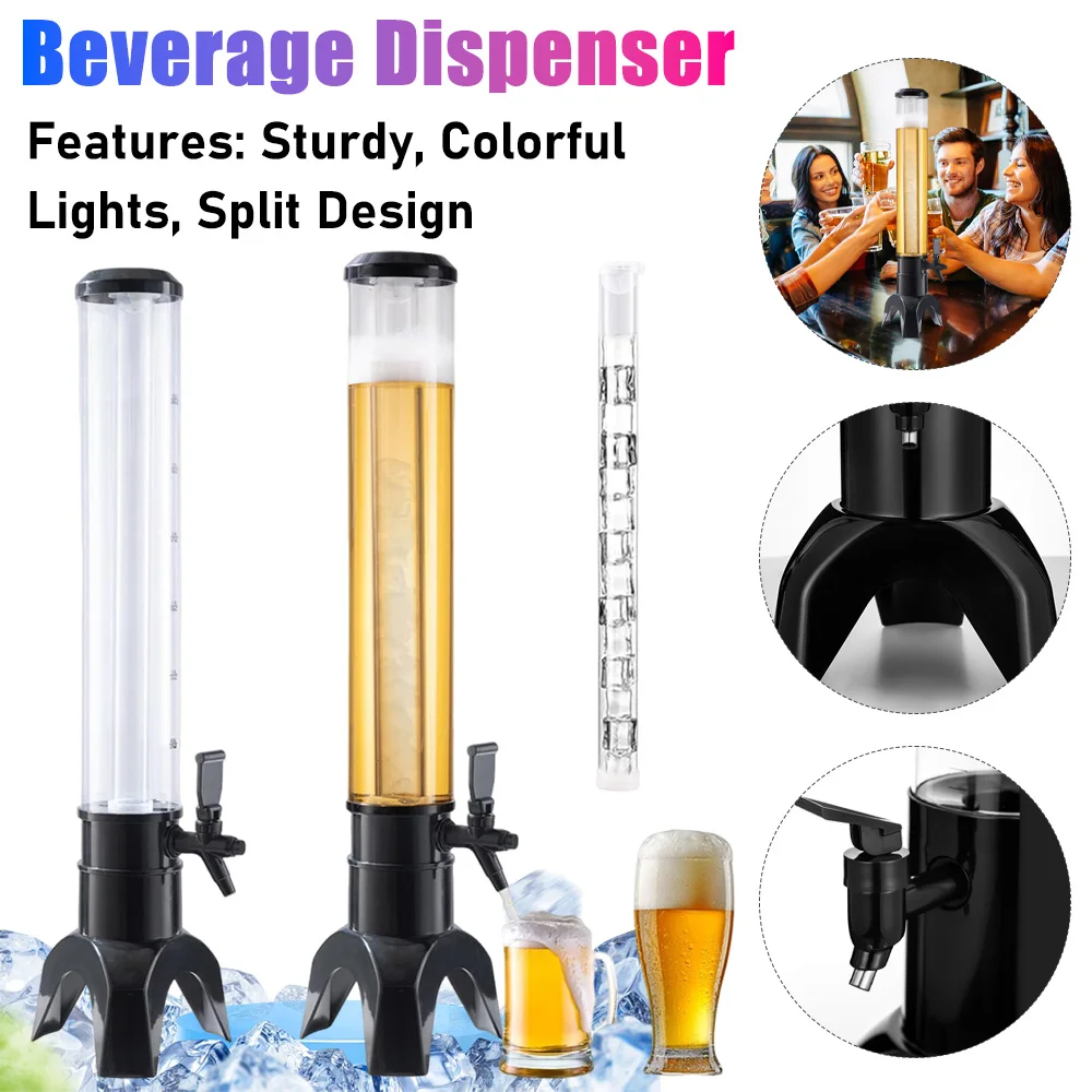 

3L Beverage Dispenser Shockproof Wear-resistant Beer Tower Colorful Lights Tabletop Liquor Dispenser Bar Accessories