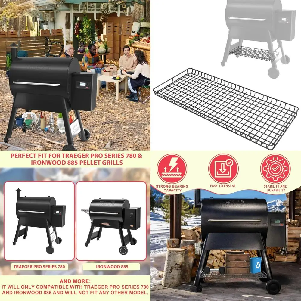 

Black Powder Coated Steel Bottom Shelf for Wood Pellet Grills - Compatible with Pro Series 780 and Ironwood 885 Models
