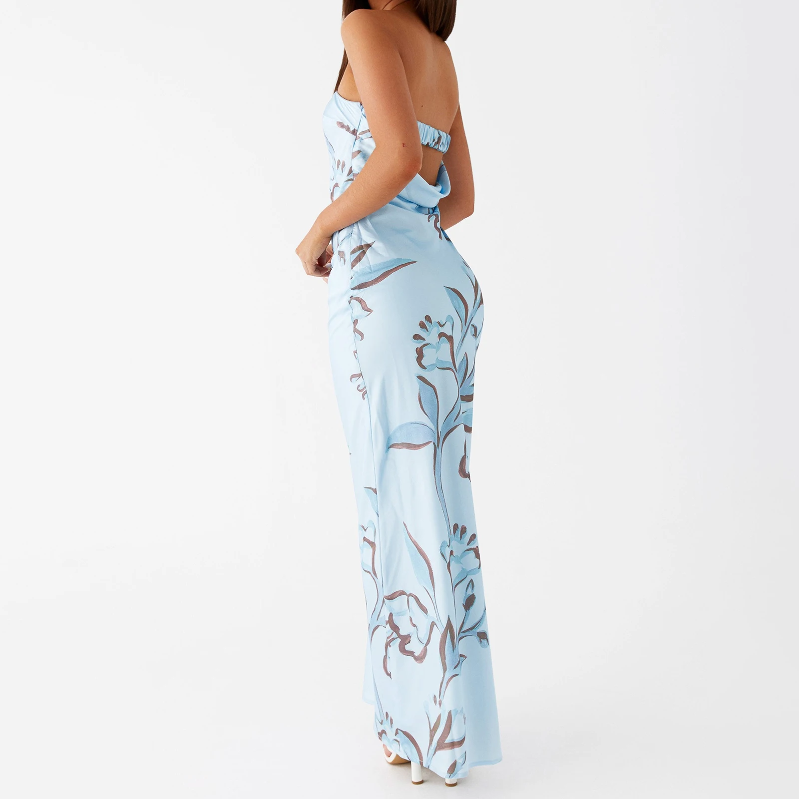 المرأة الصيف حمالة الجمالية الأزهار بسط الفرقة انقطاع عارية الذراعين أكمام مستقيم Bodycon أنبوب فستان طويل