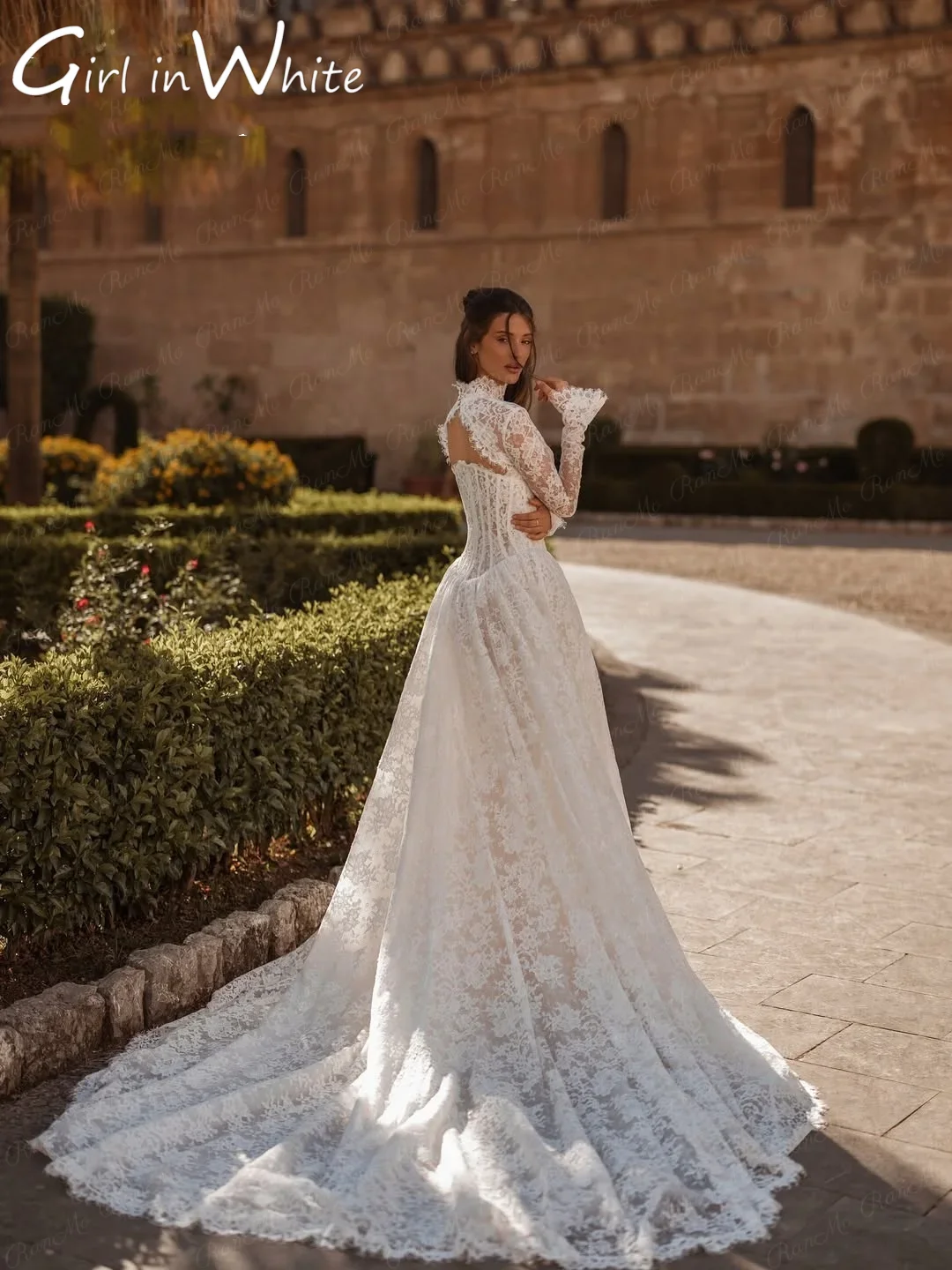 Lace Wedding Dress High Neck A-Line Long Sleeves 2025 Wedding Gowns Luxury Backless Boho Bridal Ball Prom Dress Customised