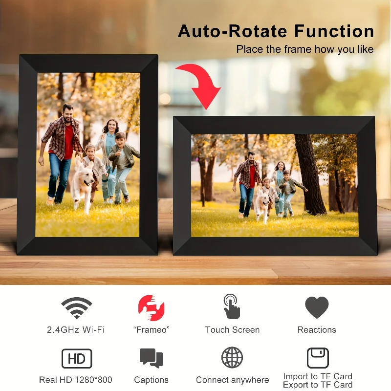 Porta-retratos digital com tela sensível ao toque WiFi IPS de 16 GB 10.1 com rotação automática, sensor de movimento, montável na parede, compartilhar fotos via aplicativo Frameo