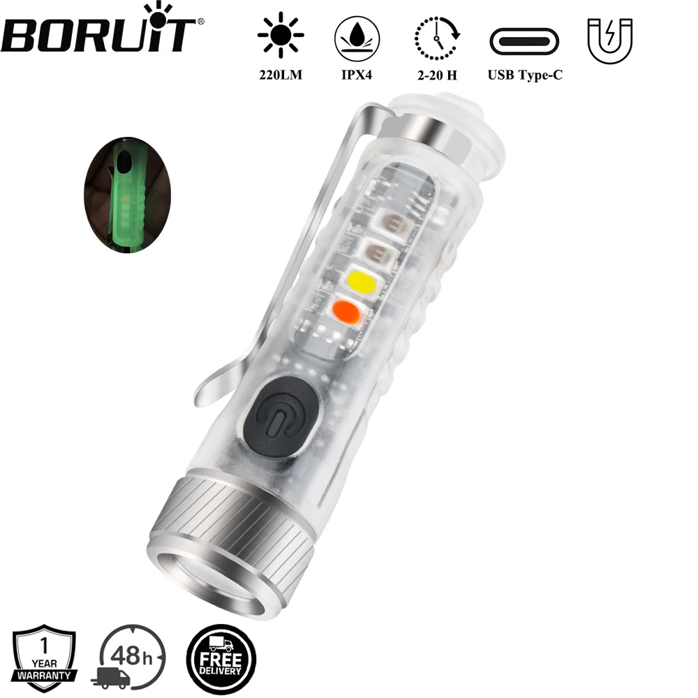 【セール中】BORUiT MY22 220LM キーホルダー UV EDC LED懐中電灯 Type-C充電式 トーチ ワークライト 防水 キャンプ ポケットランタン