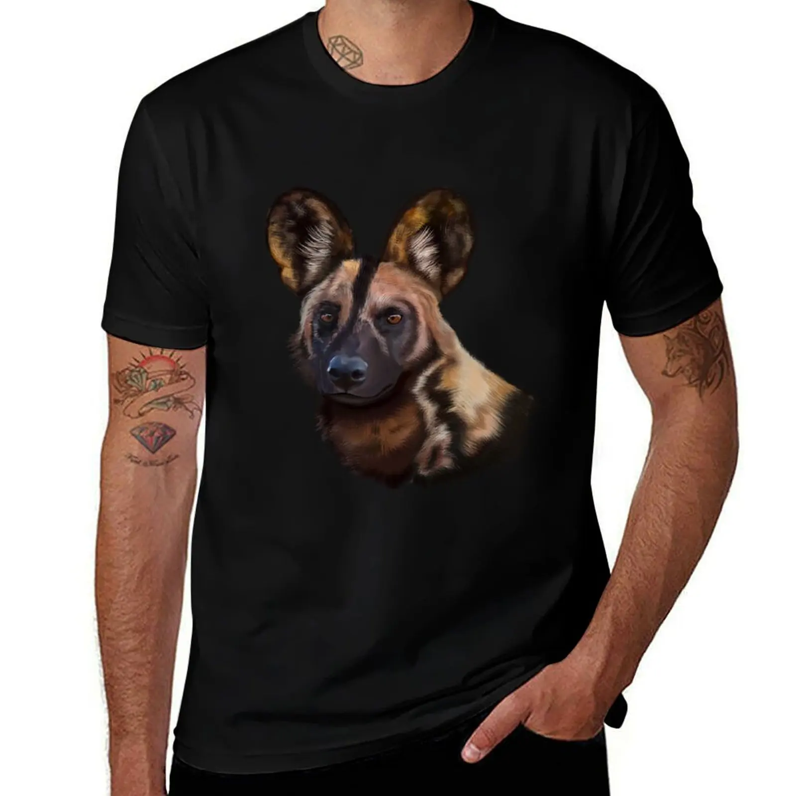Футболка с принтом African Wild DogSticker, базовая футболка с короткими рукавами для рабочих