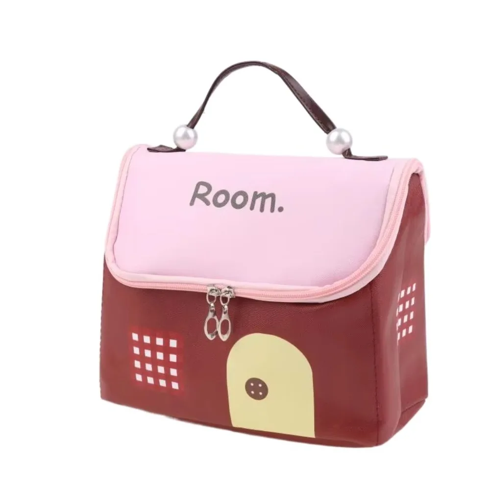 

Cartoon Large Capacity House Shape Makeup Bag Cute Polyester Cosmetic Case Dopamine Color Easy Carry Travel Makeup Handbag Gift