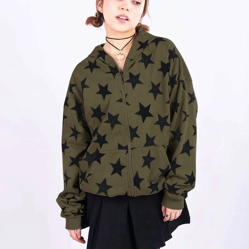 Bluzy z kapturem ze wzorem gwiazdy gotycki trend kobiety mężczyźni bluza z kapturem na zamek para jesień luźna odzież sportowa Harajuku Hip Hop bluza oversize