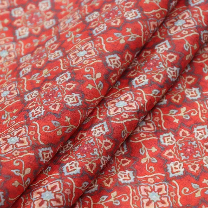 Natural100% ramie printed red dot women's cheongsam fabric fabric dress long summer thin tissue hand-stitched wholesale diy 2024