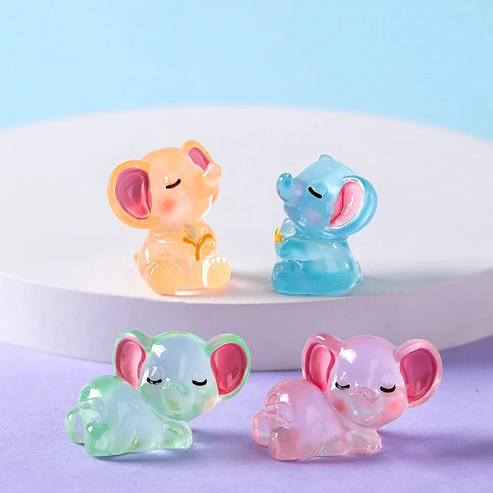 6 pçs estatuetas de elefante em miniatura decoração de resina pequena estátua de mesa paisagem figura animal brinquedo luz noturna elefantes