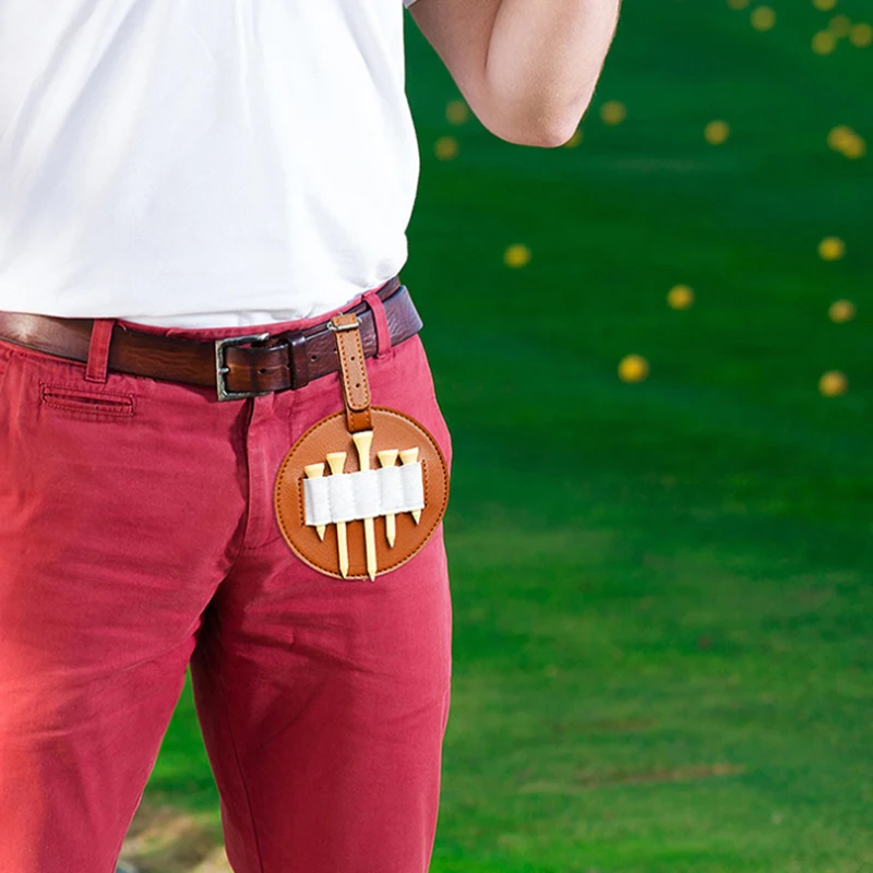 Couro Golf Tees Titular com cinto Clipe, Portable Tee Transportadora, Sacos De Armazenamento, Equipamento De Treinamento De Golfe