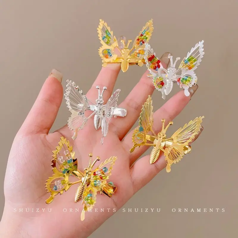Accesorios para el cabello de mariposa con alas bonitas, pinzas para el cabello brillantes de Metal, accesorios decorativos para el cabello para niños