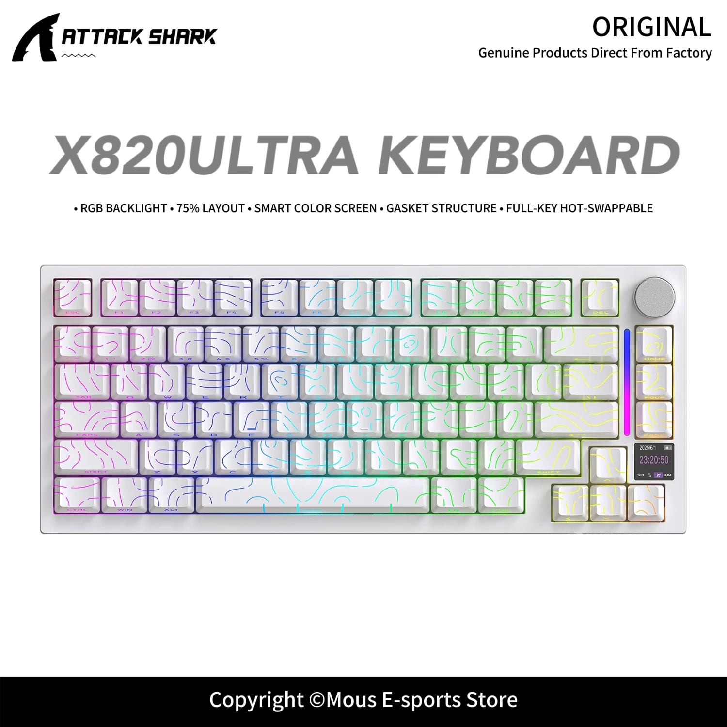 X820ULTRA ATTACK SHARK Wireless Mechanical Keyboard Gasket Structure Tri-Mode RGB Backlight PBT Keycaps Full Key Hot Swappable