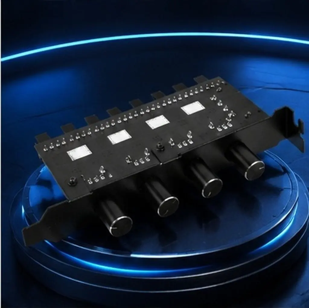 Computer Case Fan Hub 4-Port Pc Fan Controller Adjustable Speed Cooling Hub for Desktop Tower Quiet Operation Powered