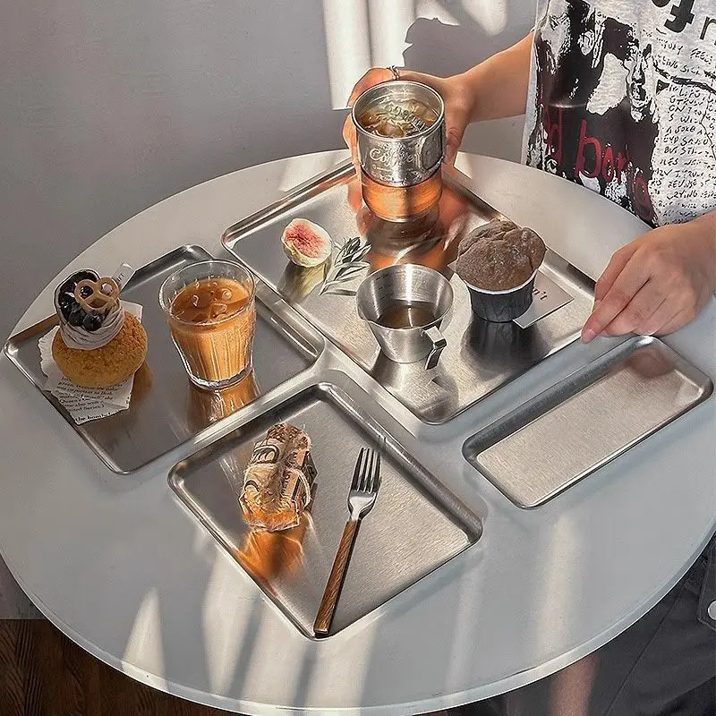Ins Korean Plateins, Stainless Steel Rectangular Plate Cafe Cake Dessert Plate Storage Trays,Home Kitchen Storage Table Dish