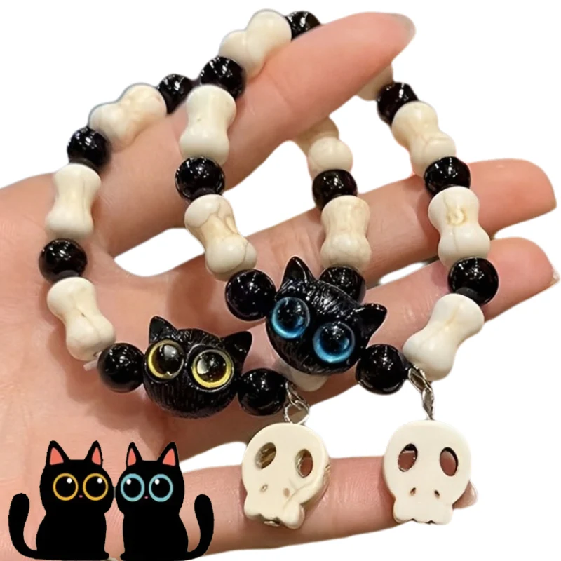 1/2pcs Sweet Cool Big Eye Cat Bracelet Women Men Trendy Punk Skull Cartoon Animal Pendant Bracelet Aesthetic Y2k Jewelry Gift