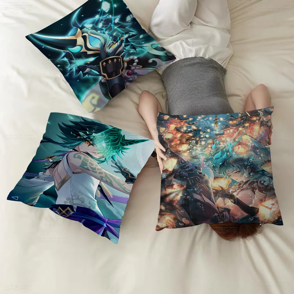 

Japanese Anime Genshin Impact Xiao Character Pillow Cushion Cover Pillowcase Living Room Sofa Home Decor Customized