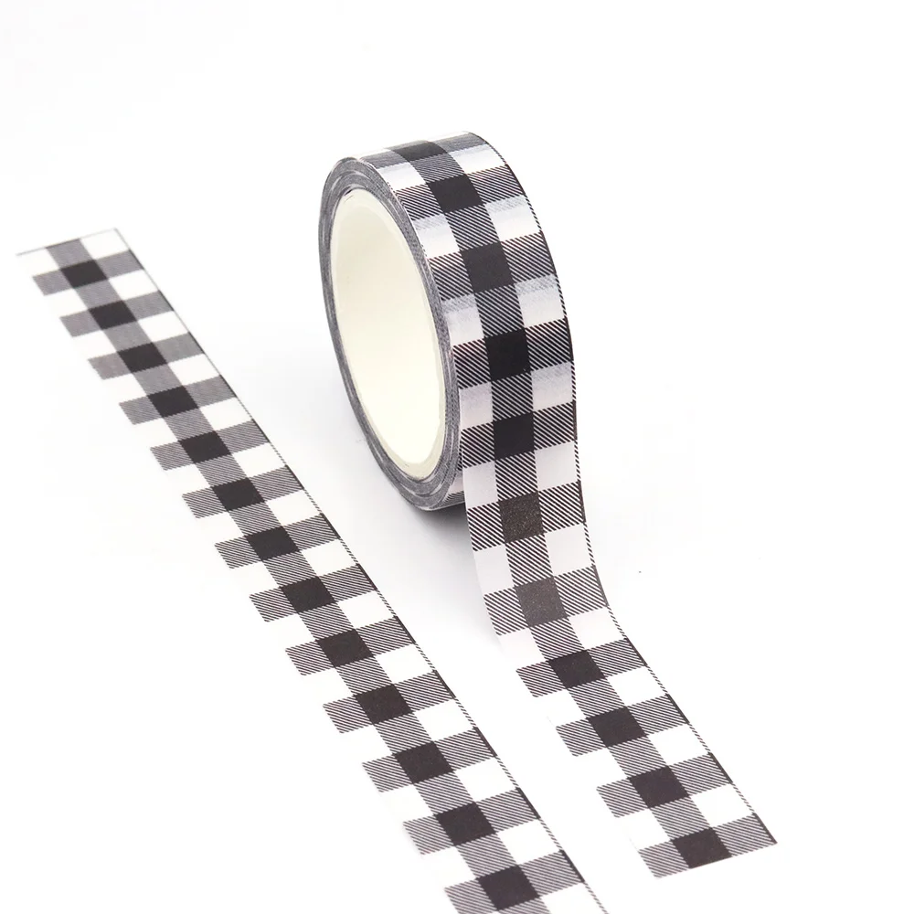 1PC 15mm x 10m White & Black stripes Masking Adhesive Washi Tape organizer supplies masking tape sticker