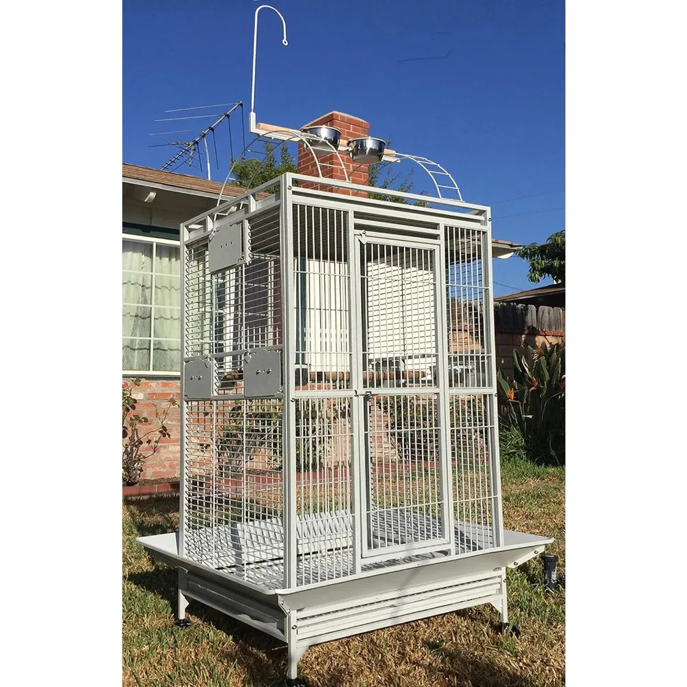 

4-Size/2-Color; Extra Large Elegant Durable Play Top Bird Cage Parrot Finch Macaw Cockatoo Bird Wrought Iron Cage (White-Vein)