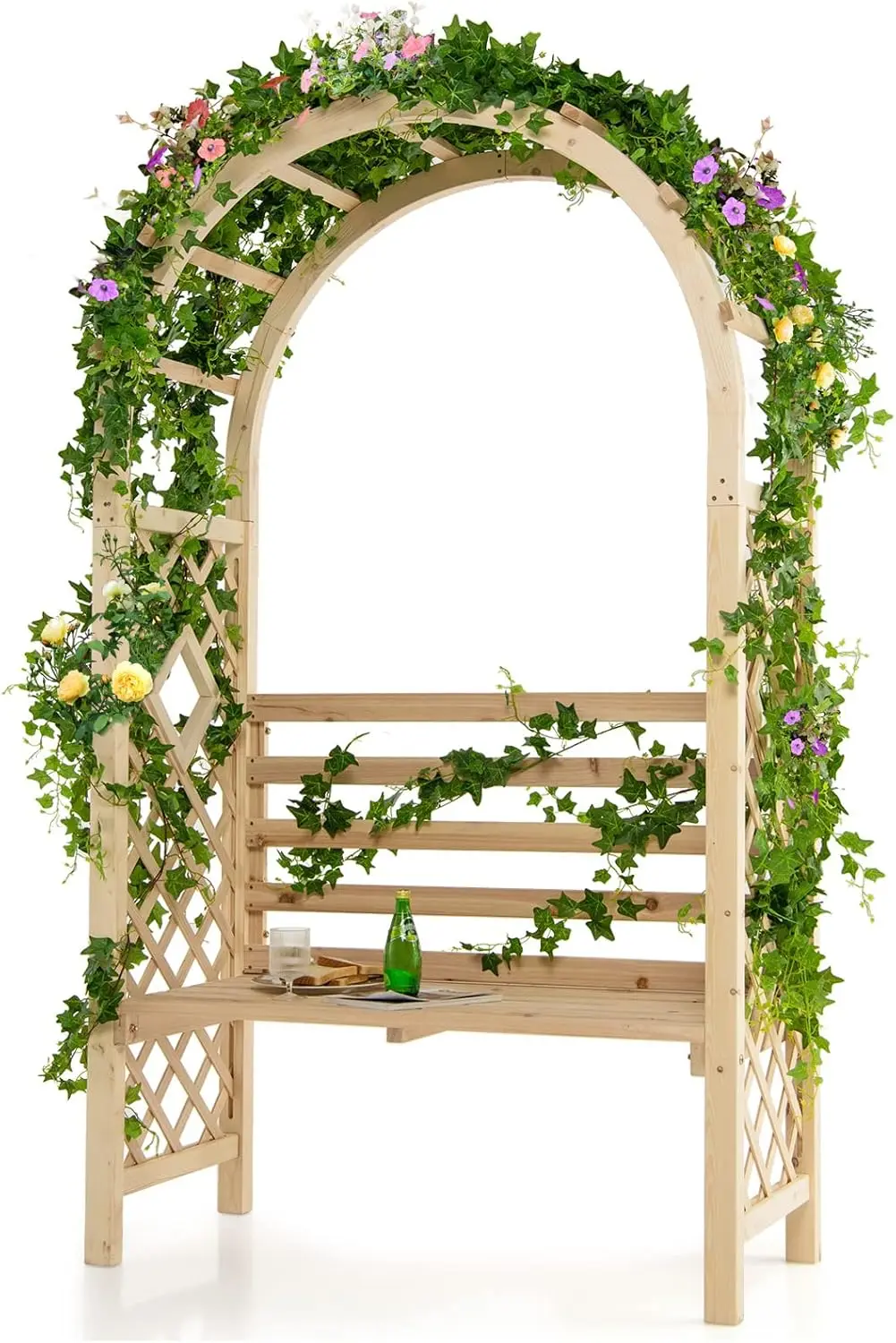 Giantex 81In Garden Arch With 2-Person Bench, Wooden Garden Arbor Archway Trellis For Climbing Plants, Outdoor Wedding Arches